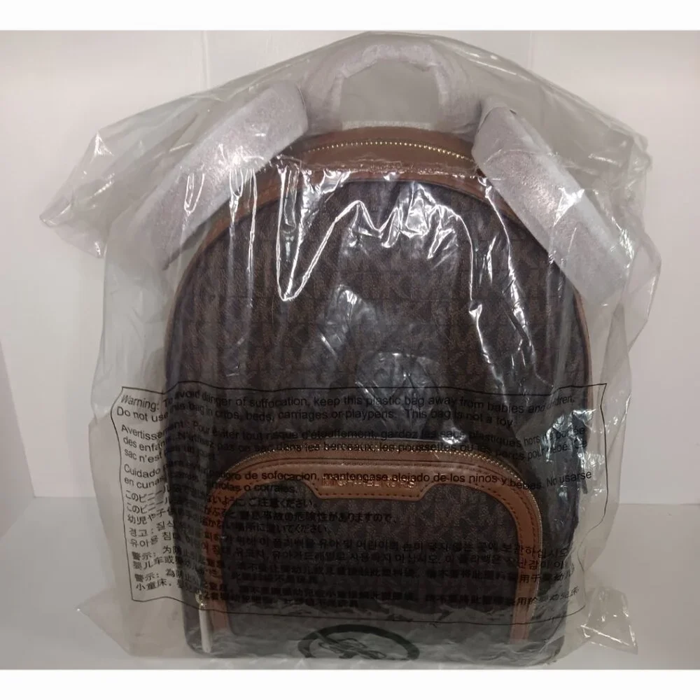 Michael Kors Brown Logo Dome Backpack with Tan Trim - Picture 7 of 14